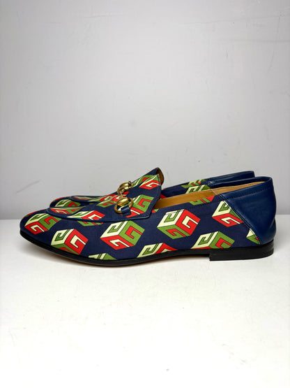 Gucci Brixton GG Blue Satin Print Shoe Sz 8 Men's Loafers NWT Pre-owned