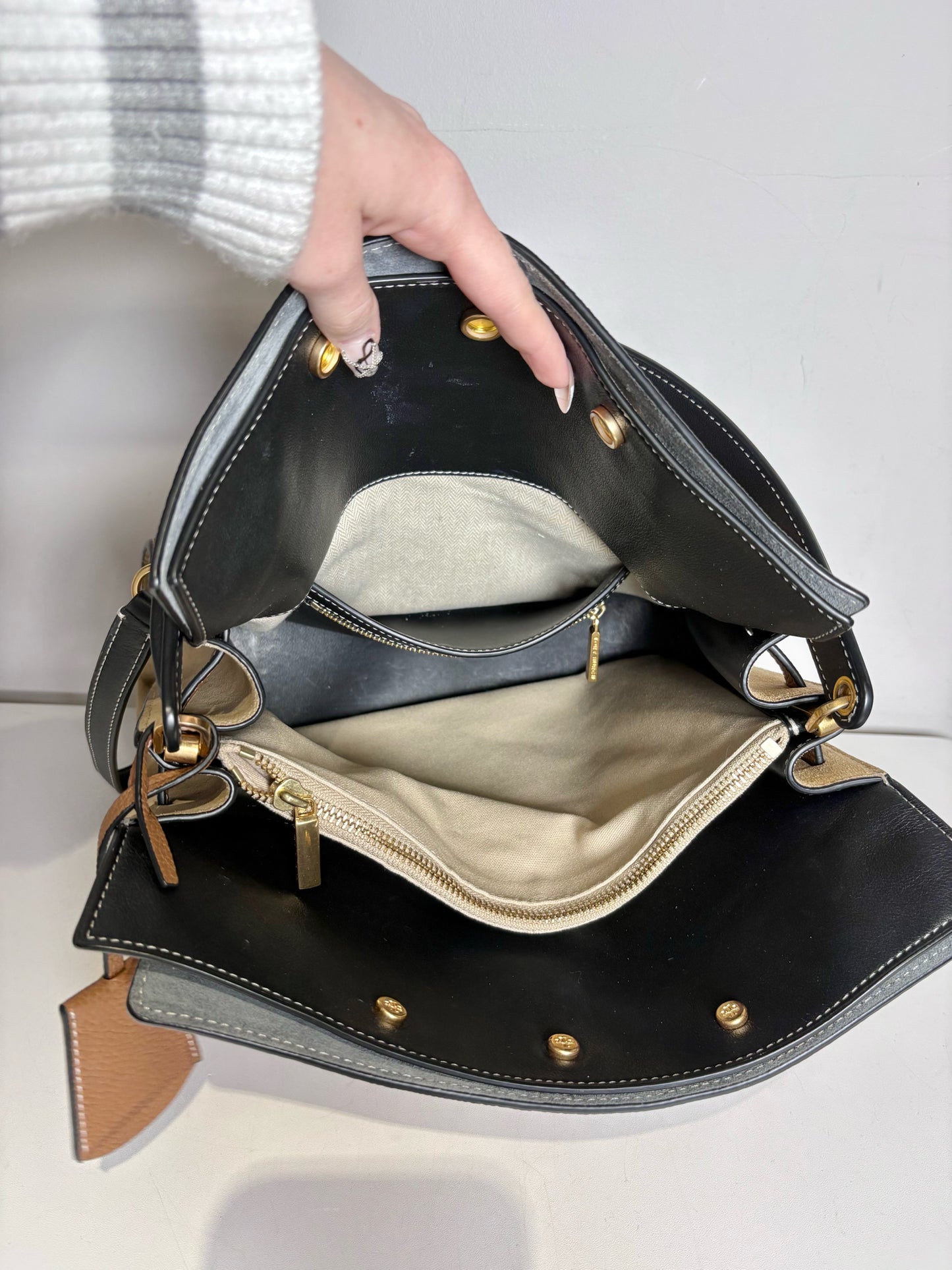 Women's Tory Burch Lee Radziwill Double Bag Large Leather Pre-owned Neutrals
