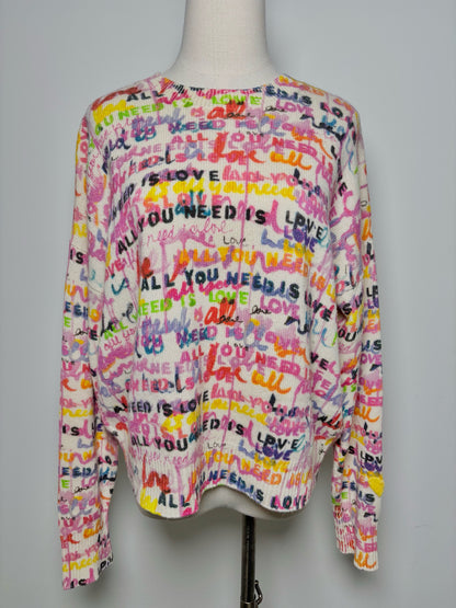 Women Size S Kerri Rosenthal Multi-Color Script Cashmere Sweater