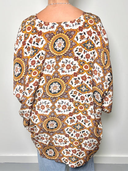 Women Size 1 (XXL) Eskandar Multi-Color Floral Print Pure Silk Blouse