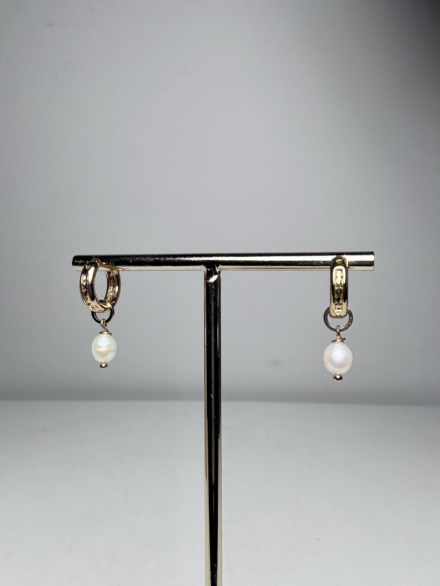 Pearl Drop Gold-Plated Huggie Crystal-Pave' Earrings | Pre-owned