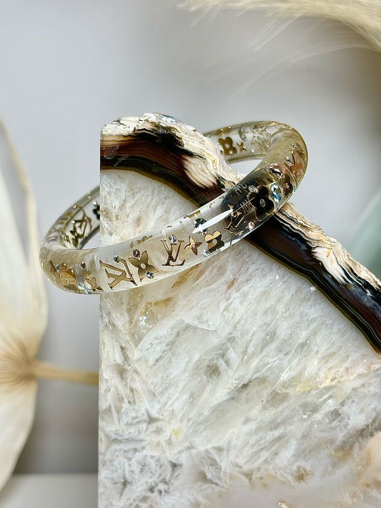 Louis Vuitton Clear Resin Gold Tone Monogram Inclusion Bangle Bracelet