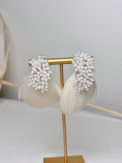 Migonne Gavigan White Feather, Beads Earrings