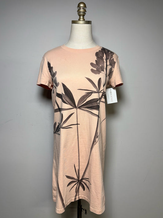 Women's Size S Desigual Peach & Black Floral Cotton Pre-Owned Short Sleeve Dress