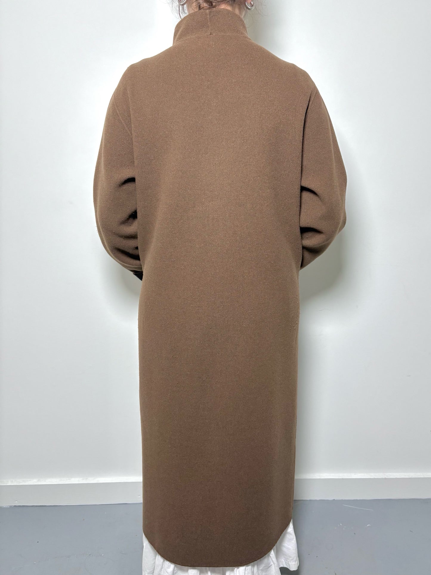Women Size L Eileen Fisher Brown, Black Solid Coat