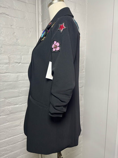 Women Size 4 Cinq a Sept Black Patches, Beads Embellishments Blazer