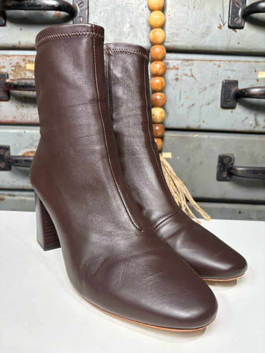 W Shoe Size 9 Loeffler Randall Elise Brown Leather Stretch Ankle  Boots