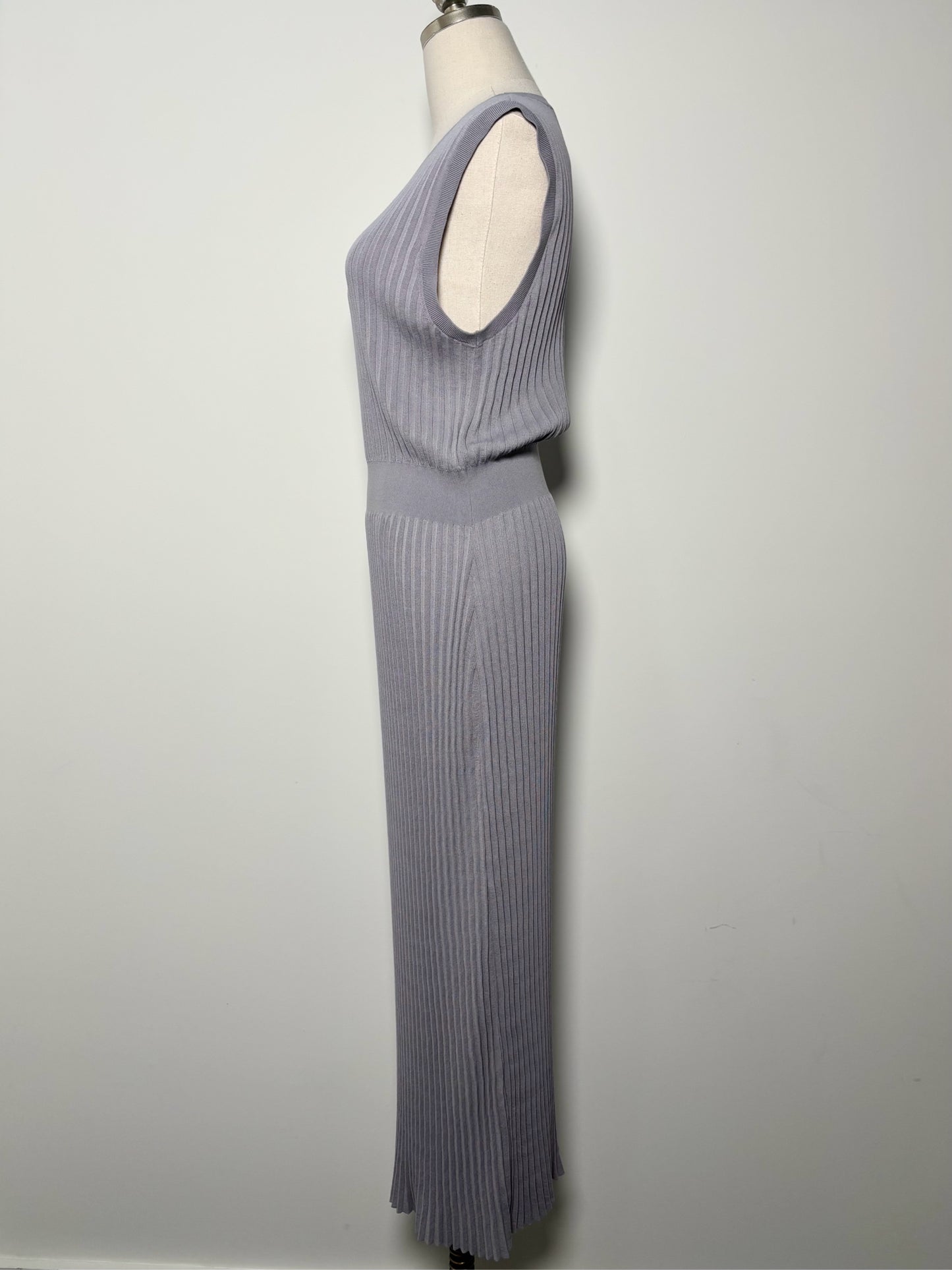 Women Size L Theory Gray Solid Pleated Center Knit Maxi Dress