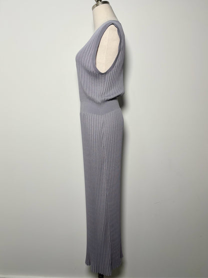 Women Size L Theory Gray Solid Pleated Center Knit Maxi Dress