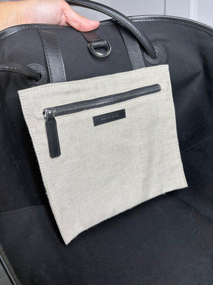 Anine Bing Logo Cotton Khaki Leather Trim Logo Taylin Tote