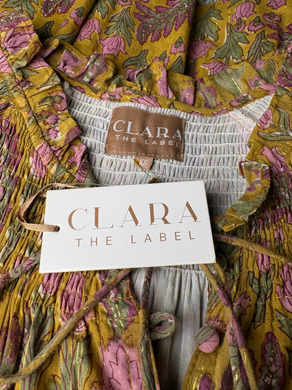 Women Size XS Clara the Label Olive Green Pink Gold Print Cotton NWT Pre-Owned Midi Dress