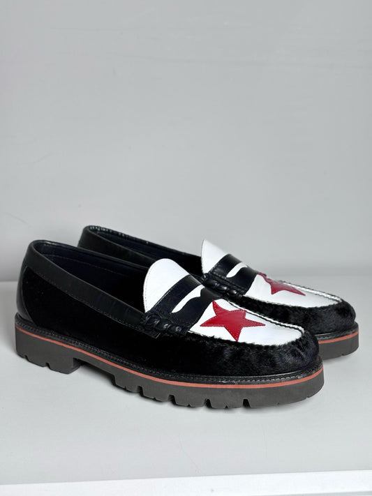 G.H Bass & Co Black, White, Red Leather Pre-Owned Mens Size 11 Men's Loafers