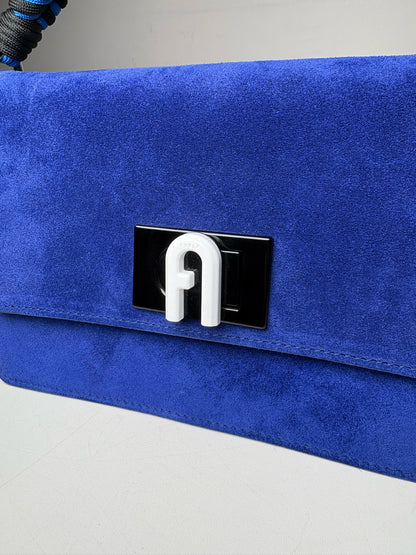 Women's Rare Furla 1927 Soft Cobalt Blue Suede Pre-Owned Mini Crossbody Purse