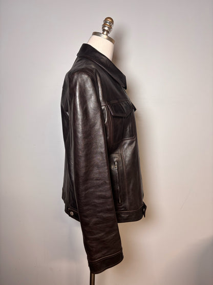 Gucci Black (Almost Brown) Leather Solid Men's 50 (L) Pre-owned, Rare Jacket
