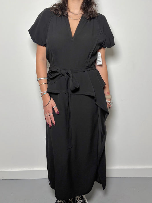 Women Size 10 Ulla Johnson Black Solid Midi Peplum Dress