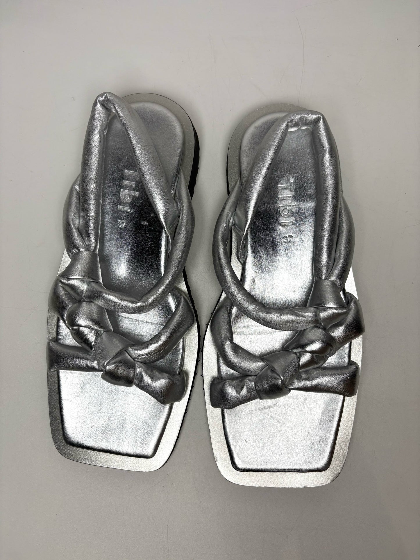W Size 37.5/38 (Estimated) Tibi Byron Metallic Silver Lambskin Pre-owned Flats
