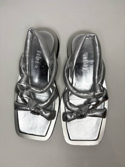 W Size 37.5/38 (Estimated) Tibi Byron Metallic Silver Lambskin Pre-owned Flats