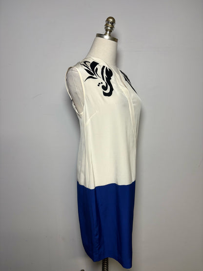 Women Size 6 Derek Lam 10 Crosby Cream, Blue Patches, Colorblock 100% Silk Dress