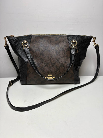 Women's Coach Kacey Brown & Black Signature Monogram Pebble Leather Pre-Owned Satchel Bag