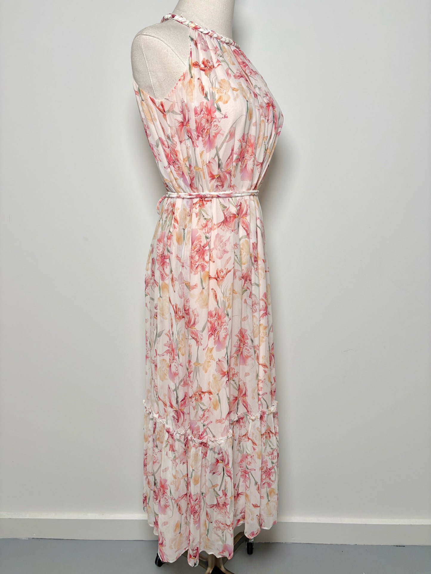 Women Size 2 Goelia White, pink, orange Floral Silk Dress