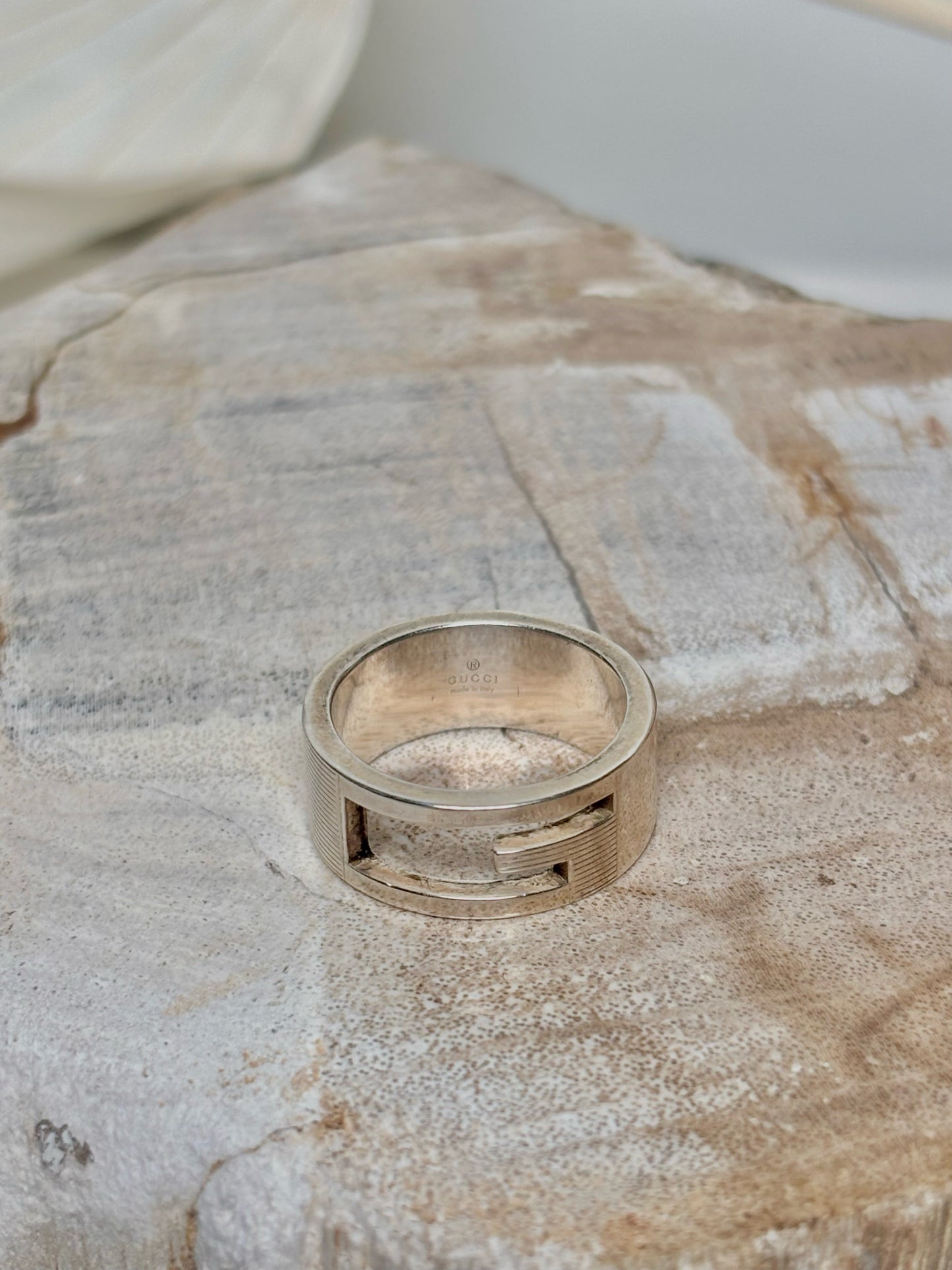 Sterling Silver Gucci Sz 6 G Logo Cutout Band
