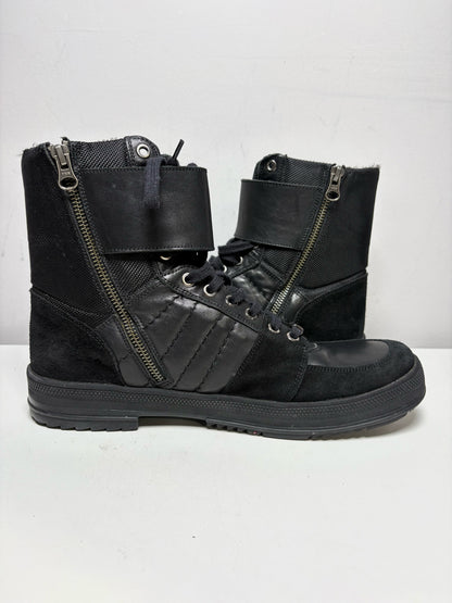Men Shoe Size US 10 Versace Collection Black Leather & Nylon Pre-Owned High-Top Sneakers