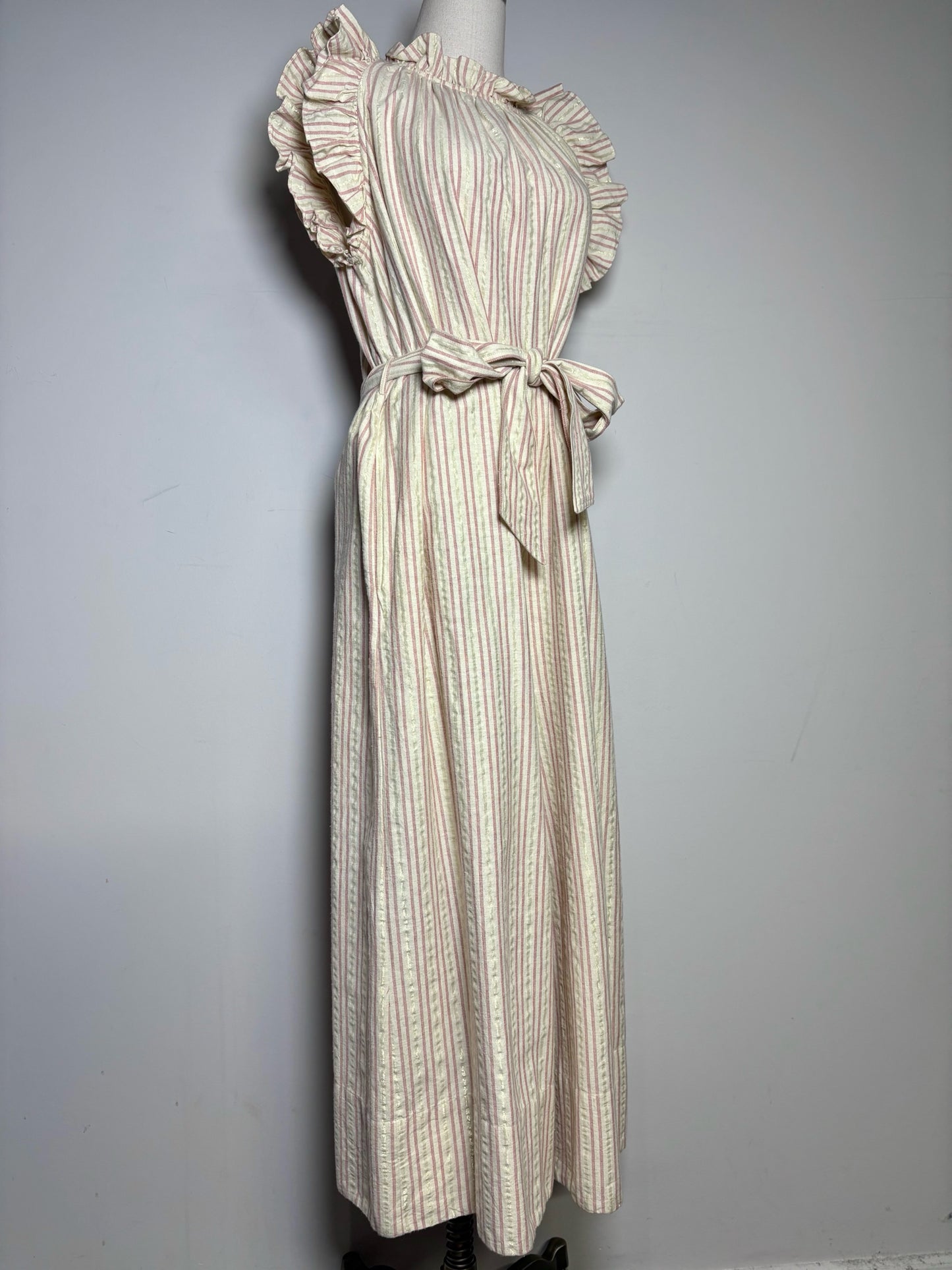 Women Size 8 Ulla Johnson Simka Cream Stripe Pre-owned Cotton Blend Jumpsuit