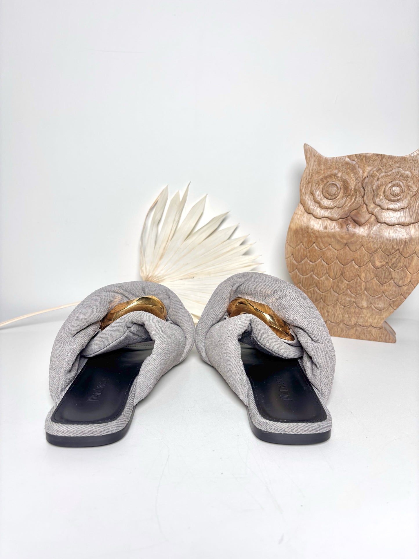 W Shoe Size 38 JW Anderson Gray Denim Cowhide Sole Twist Chain Sandals