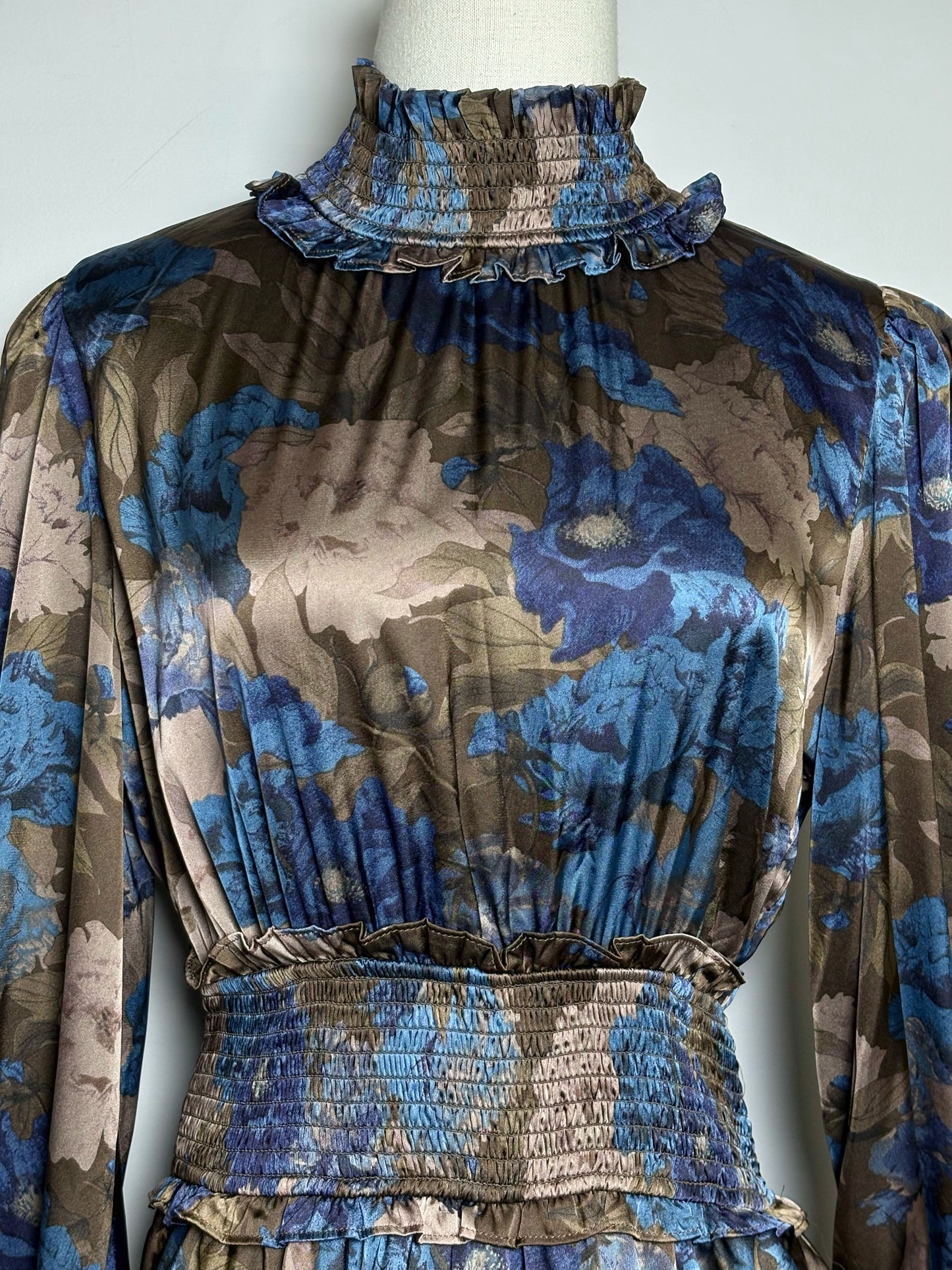 Women Size M Elliatt Brown, Blue Floral Polyester Women's Polyester Dress