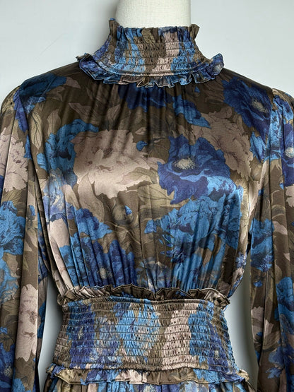 Women Size M Elliatt Brown, Blue Floral Polyester Women's Polyester Dress
