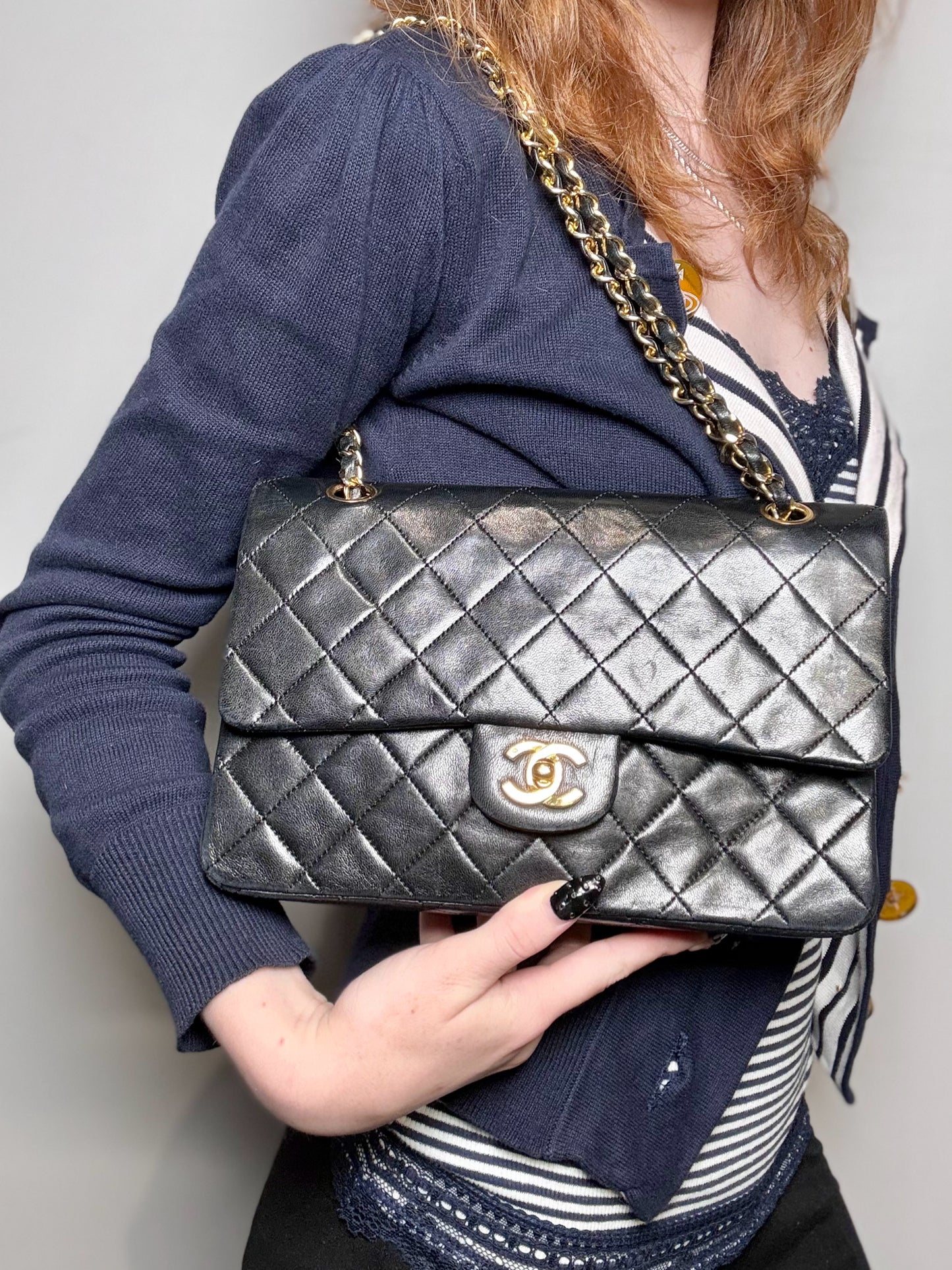 Chanel Quilted Vint Leather DoubleFlap Series 0 24K Gold-Plated Pre-owned Bag
