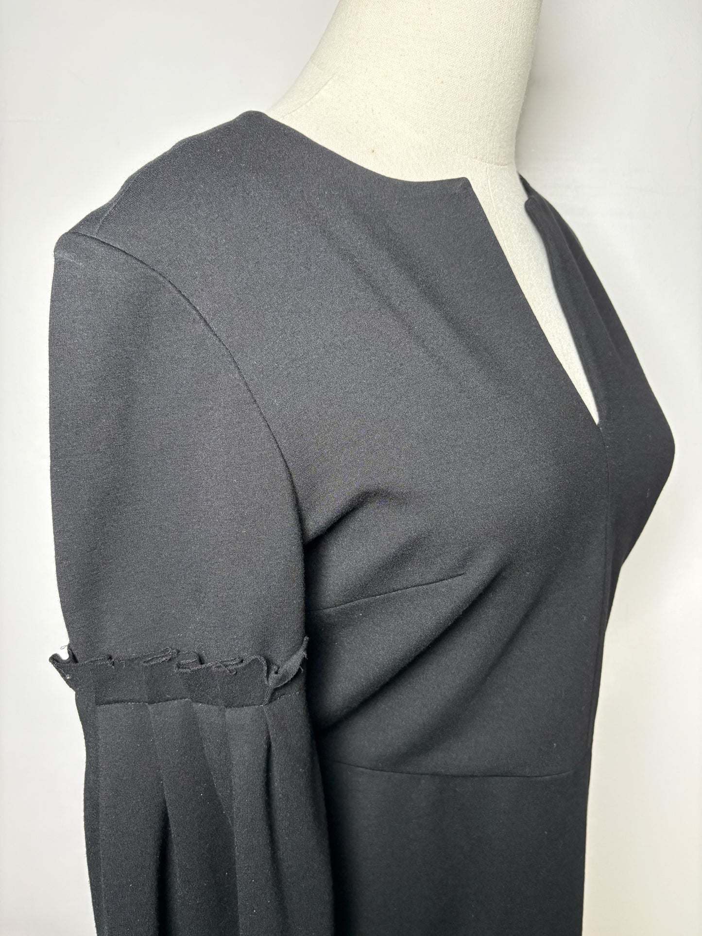Women Size 6 Tibi Black Ponte' Knit V-neck Poof Sleeves Dress
