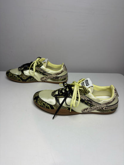 Women's Shoe Size 39 Miu Miu Gymnasium Green Technical Fabric Python Print Pre-Owned Sneakers