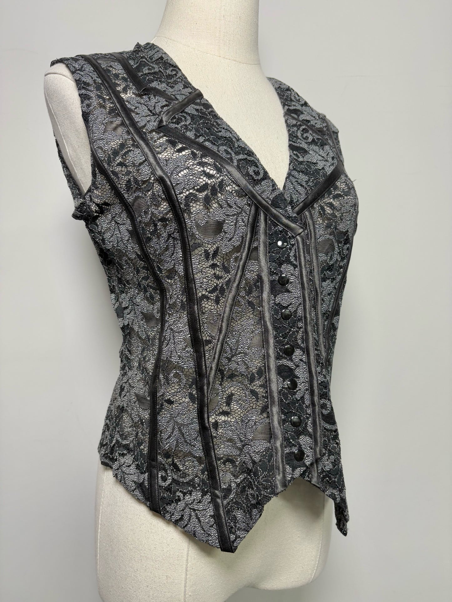 Women Size 8 Chantal Thomas Paris Black, Silver Lace Vest Top