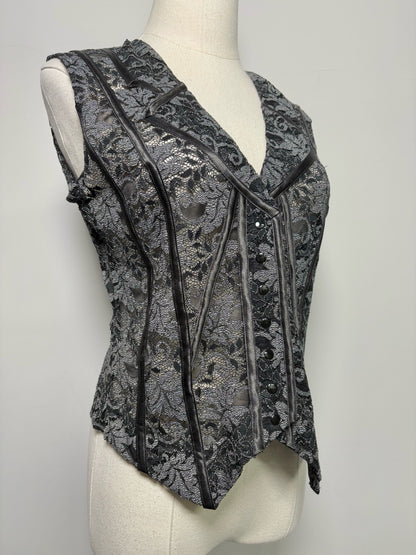 Women Size 8 Chantal Thomas Paris Black, Silver Lace Vest Top