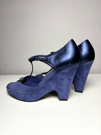 W Shoe Size 39 (8 US) Tod's Blue Leather Vintage Pre-owned Wedges