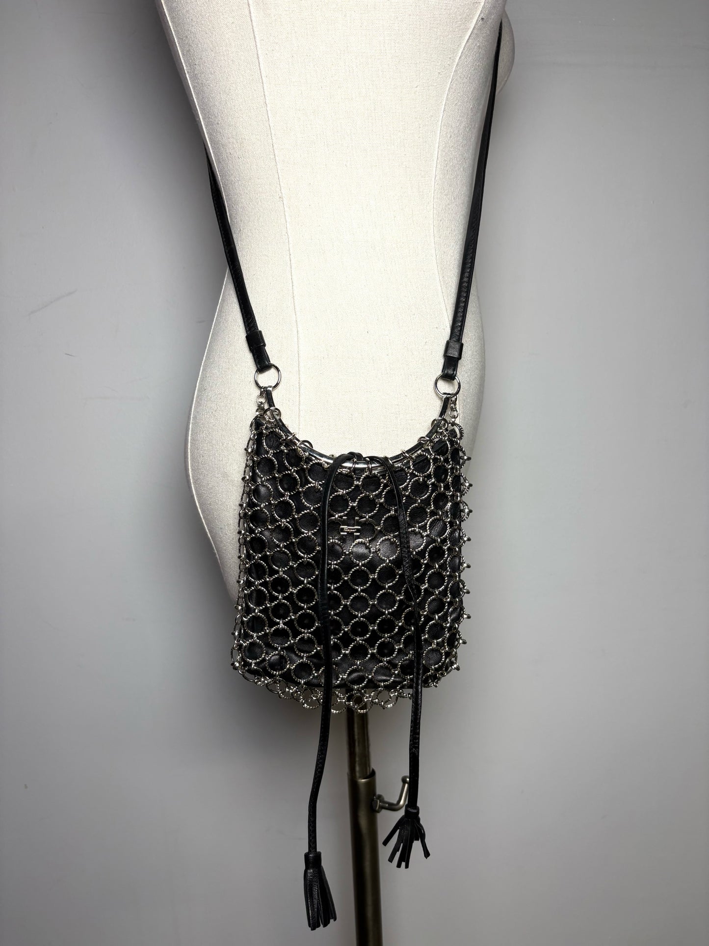 Salvatore Ferragamo Chain Vintage Black Leather Evening Hobo Purse Pre-owned