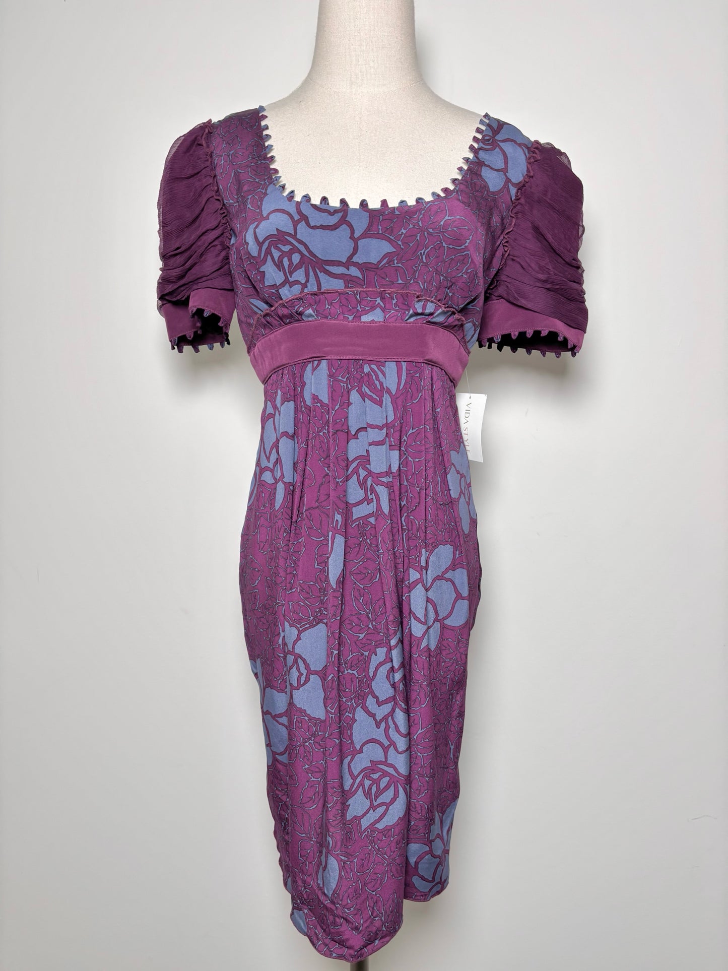 Women Size 6 Black Halo Purple, blue Floral Silk NWT Dress