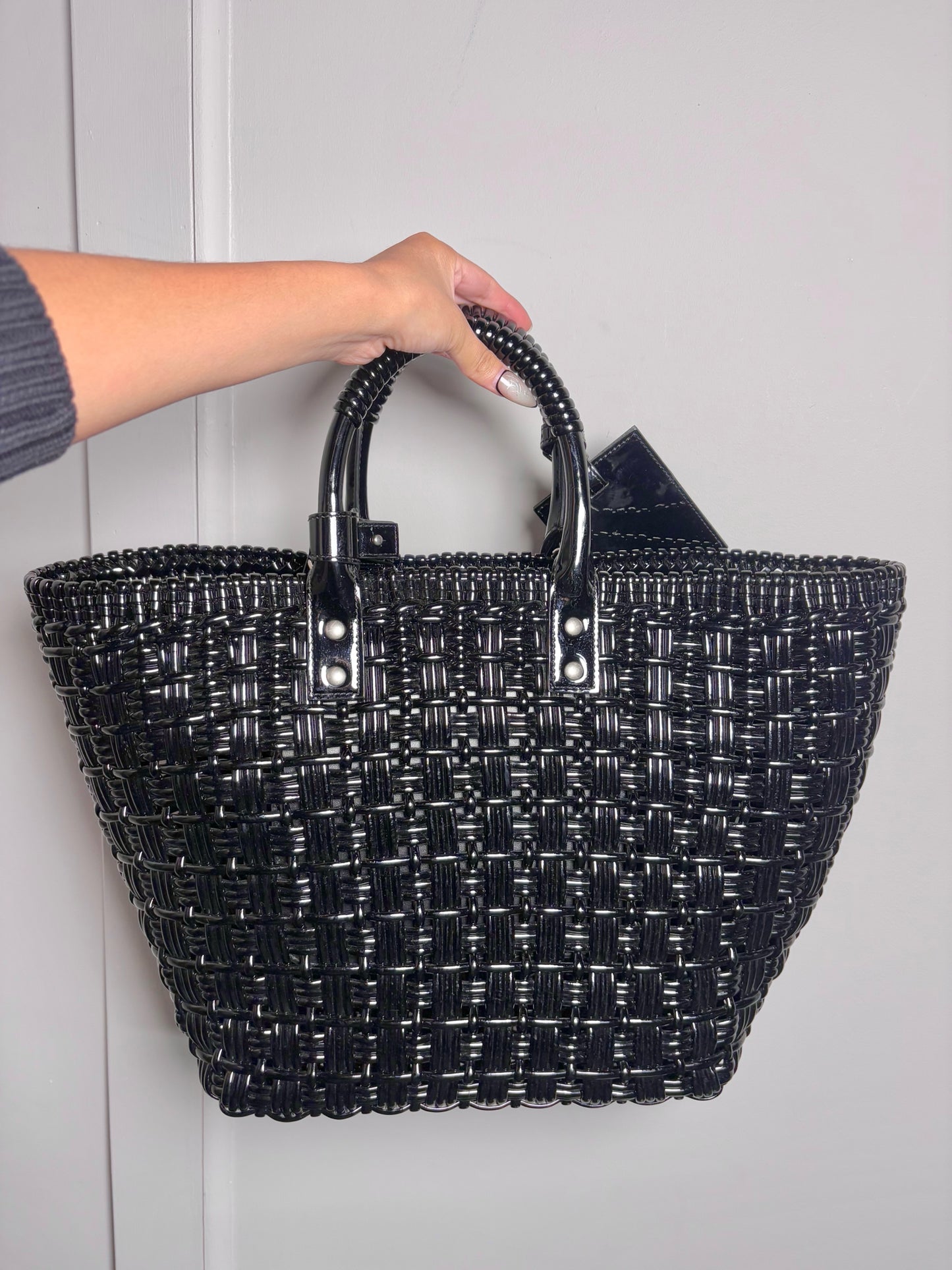 Balenciaga Woven PVC Black Bistro Tote Bag