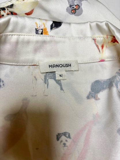 Women's Size 8 Manoush Cream Black & Orange Dog Print Pre-Owned Blouse