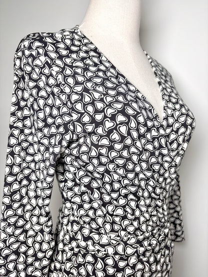 Women Size 10 Diane Von Furstenberg Black, White Hearts Dress