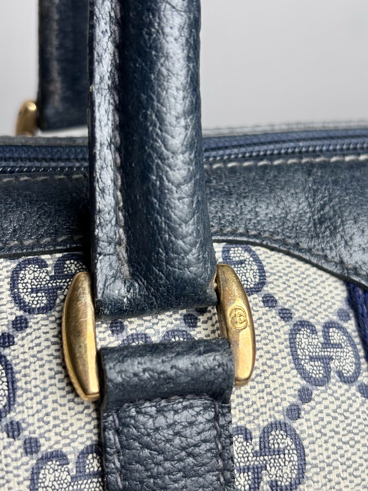 Vintage Gucci Boston Bag Monogram Navy Coated Canvas w/Leather Trim | Pre-owned