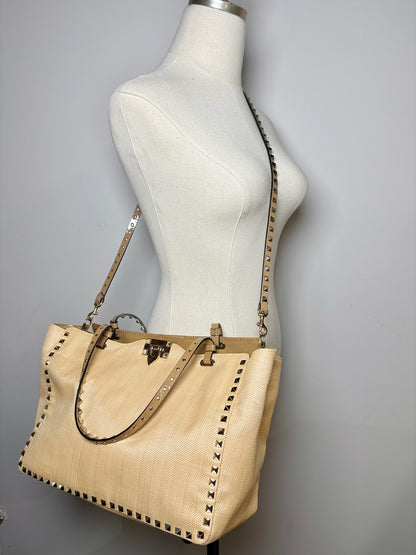 Valentino Garavani Solid Raffia Tan Cowhide Purse