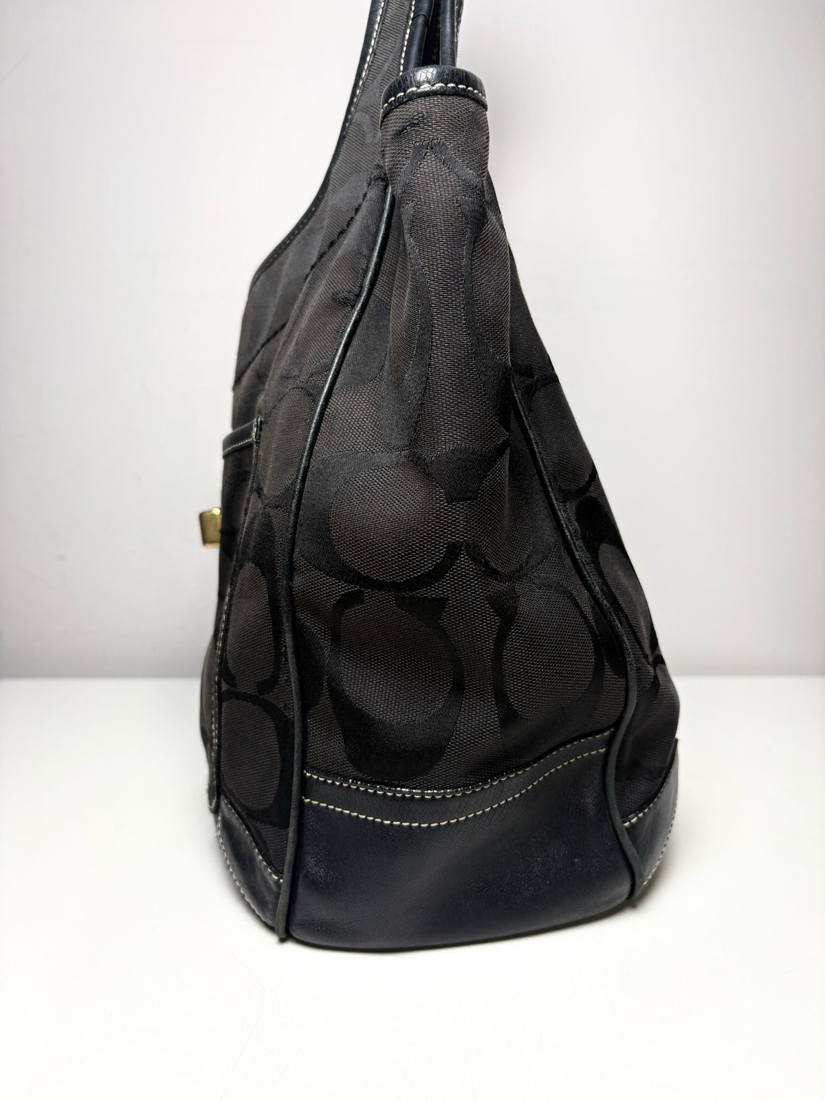 Women's Coach Ergo Signature 10767 Black Monogram Canvas Vintage Rare Pre-Owned Large Tote