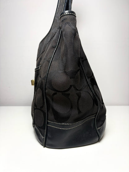 Women's Coach Ergo Signature 10767 Black Monogram Canvas Vintage Rare Pre-Owned Large Tote