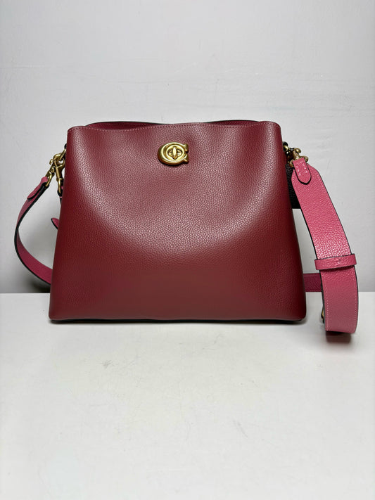 Women's Coach Willow C2590 Berry Colorblock Leather Pre-Owned Medium Shoulder Crossbody Bag