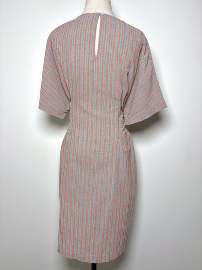 Women Size 2 (8/M) Megan Park Orange, Khaki, Black Striped Tassels Dress