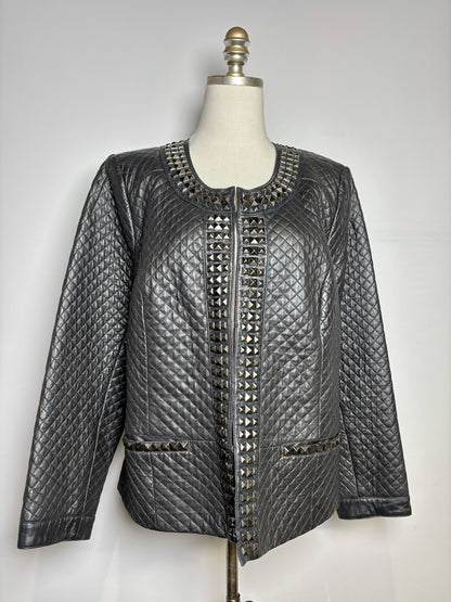 Women Size 16W Sejour Black Quilted, Studded Women's 100% Leather Jacket