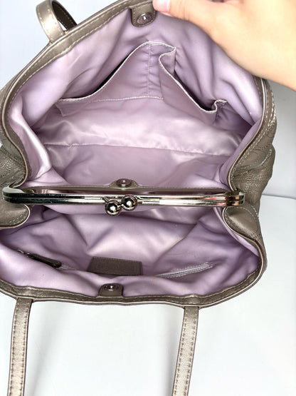 Coach Gunmetal Silver Stitched Logo Vintage Satin-Lined Pre-owned Women's Purse