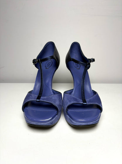 W Shoe Size 39 (8 US) Tod's Blue Leather Vintage Pre-owned Wedges